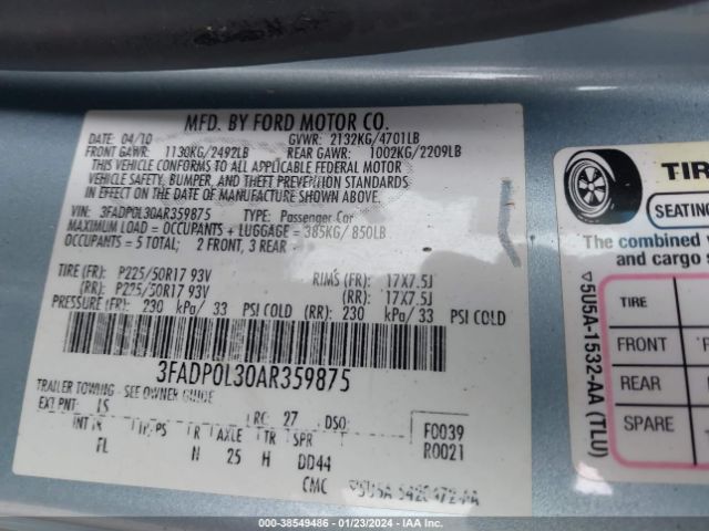 Photo 8 VIN: 3FADP0L30AR359875 - FORD FUSION HYBRID 