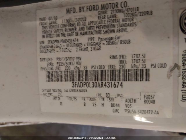 Photo 8 VIN: 3FADP0L30AR431674 - FORD FUSION HYBRID 