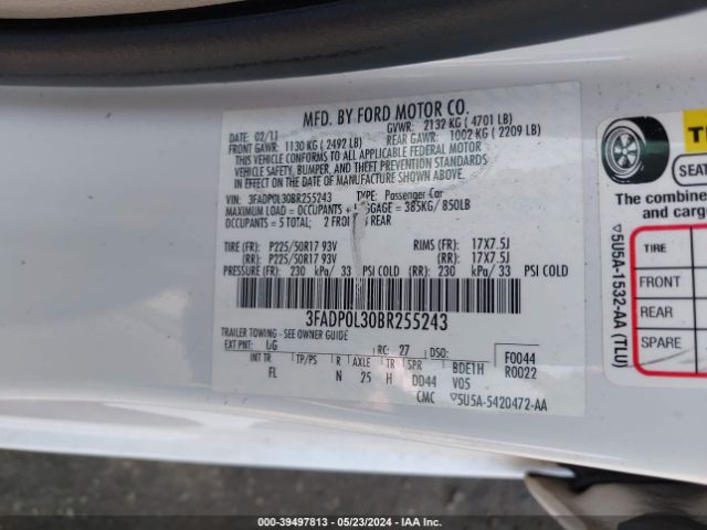 Photo 8 VIN: 3FADP0L30BR255243 - FORD FUSION HYBRID 