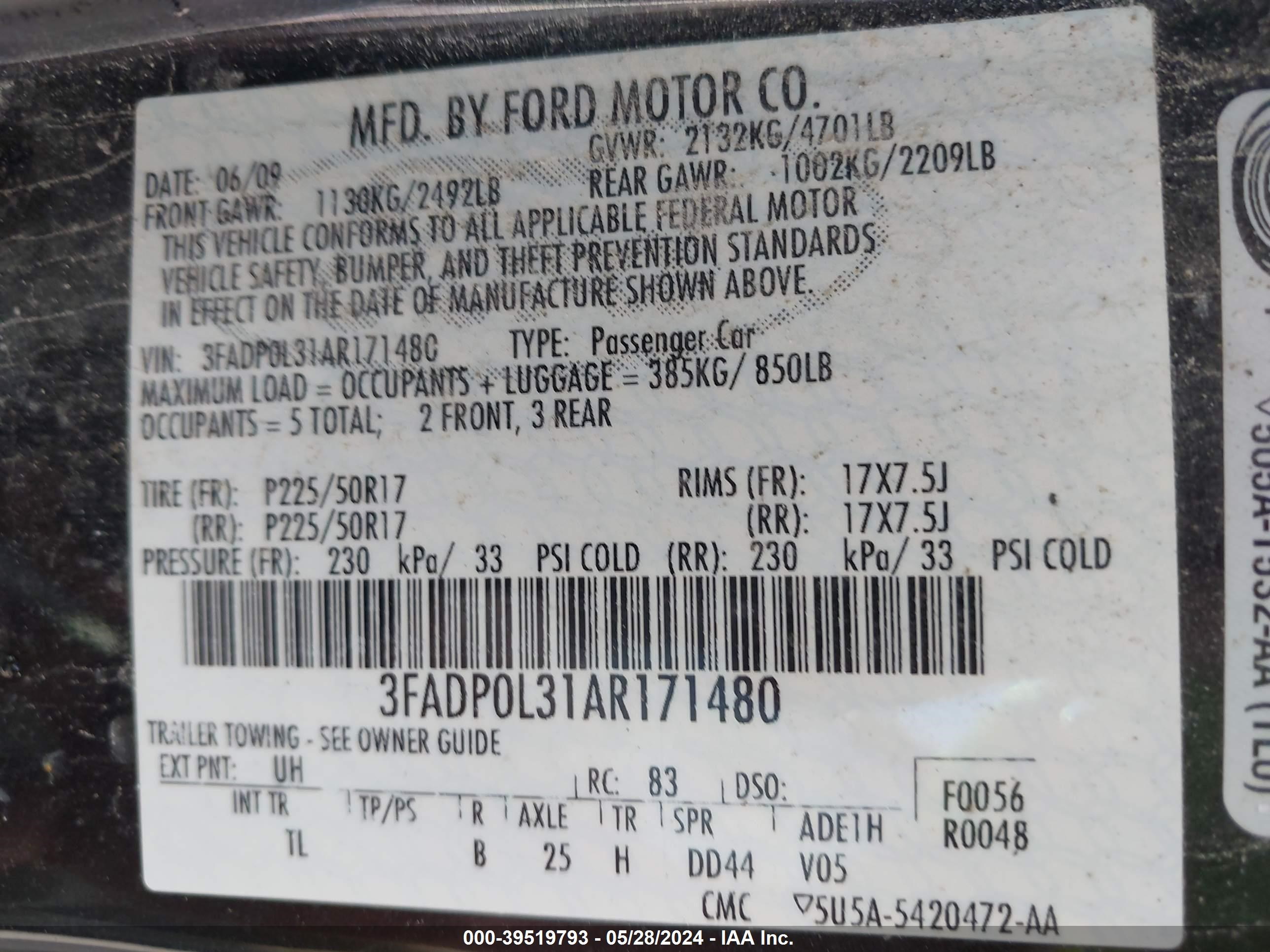 Photo 8 VIN: 3FADP0L31AR171480 - FORD FUSION 