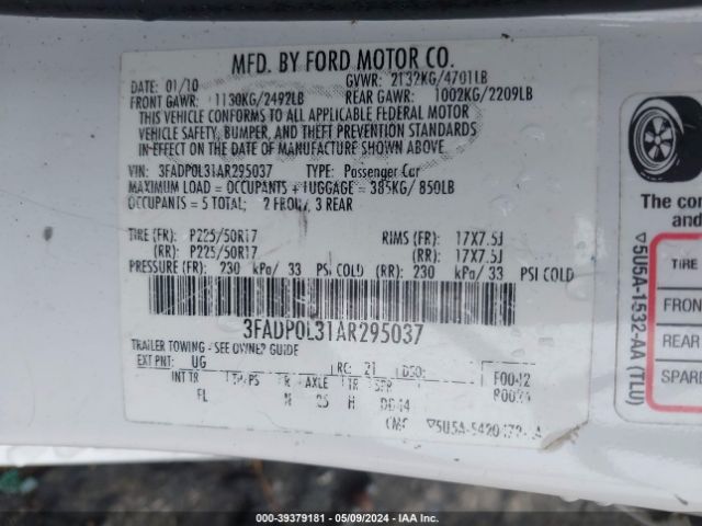 Photo 8 VIN: 3FADP0L31AR295037 - FORD FUSION HYBRID 