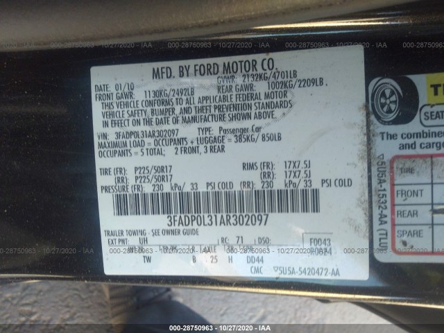 Photo 8 VIN: 3FADP0L31AR302097 - FORD FUSION 