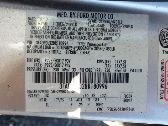 Photo 9 VIN: 3FADP0L32BR180996 - FORD FUSION HYB 