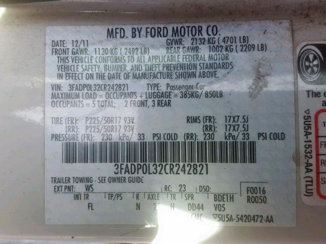 Photo 9 VIN: 3FADP0L32CR242821 - FORD FUSION HYB 