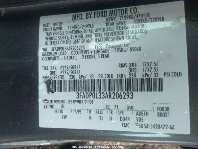 Photo 8 VIN: 3FADP0L33AR206293 - FORD FUSION HYBRID 