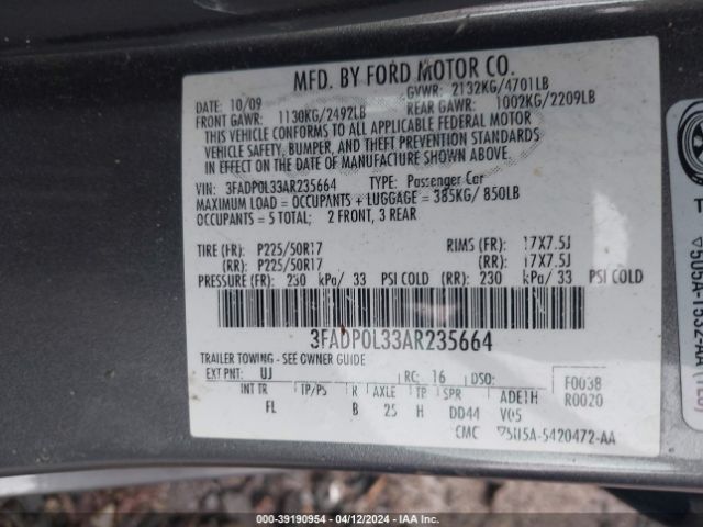 Photo 8 VIN: 3FADP0L33AR235664 - FORD FUSION HYBRID 