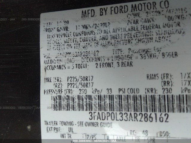 Photo 8 VIN: 3FADP0L33AR286162 - FORD FUSION 