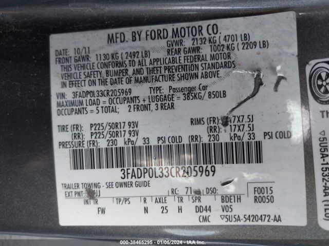 Photo 8 VIN: 3FADP0L33CR205969 - FORD FUSION HYBRID 