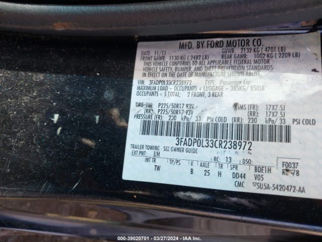 Photo 8 VIN: 3FADP0L33CR238972 - FORD FUSION HYBRID 