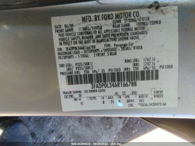 Photo 8 VIN: 3FADP0L34AR166788 - FORD FUSION 