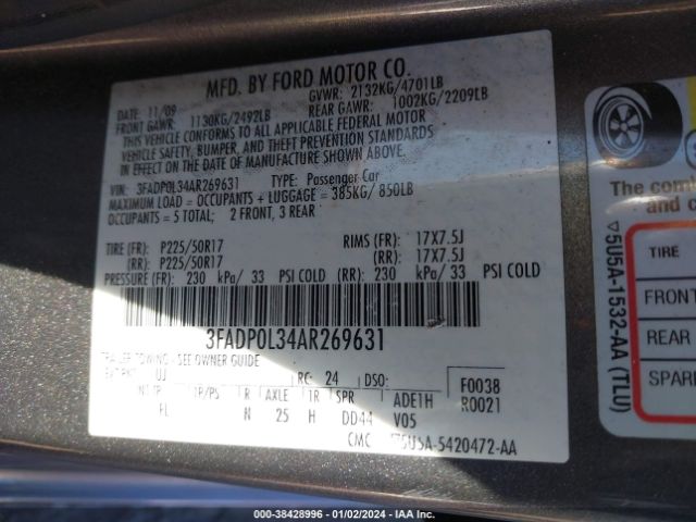 Photo 8 VIN: 3FADP0L34AR269631 - FORD FUSION HYBRID 