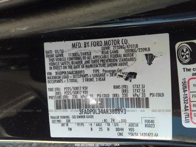 Photo 8 VIN: 3FADP0L34AR388893 - FORD FUSION 