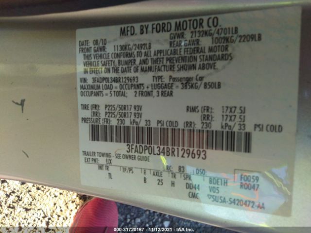 Photo 8 VIN: 3FADP0L34BR129693 - FORD FUSION 