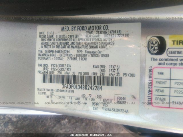 Photo 8 VIN: 3FADP0L34BR242284 - FORD FUSION 