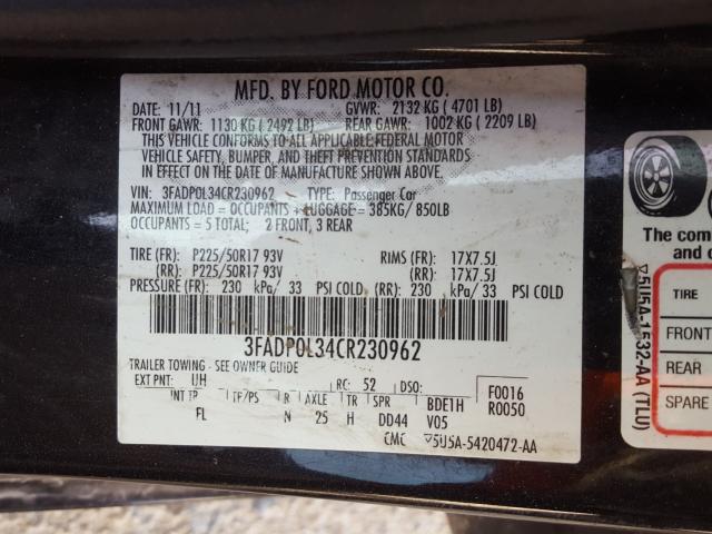 Photo 9 VIN: 3FADP0L34CR230962 - FORD FUSION HYB 