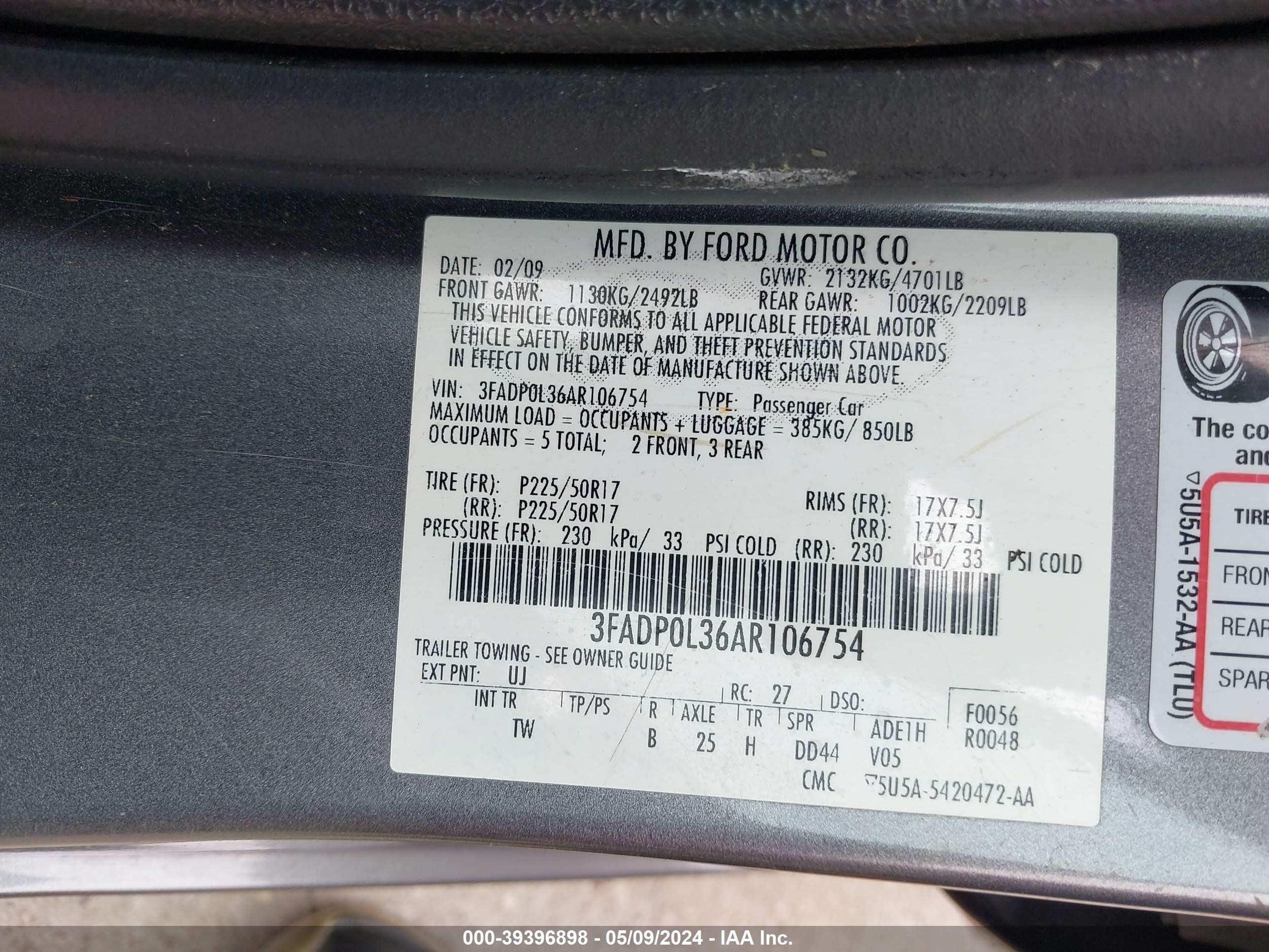 Photo 8 VIN: 3FADP0L36AR106754 - FORD FUSION 