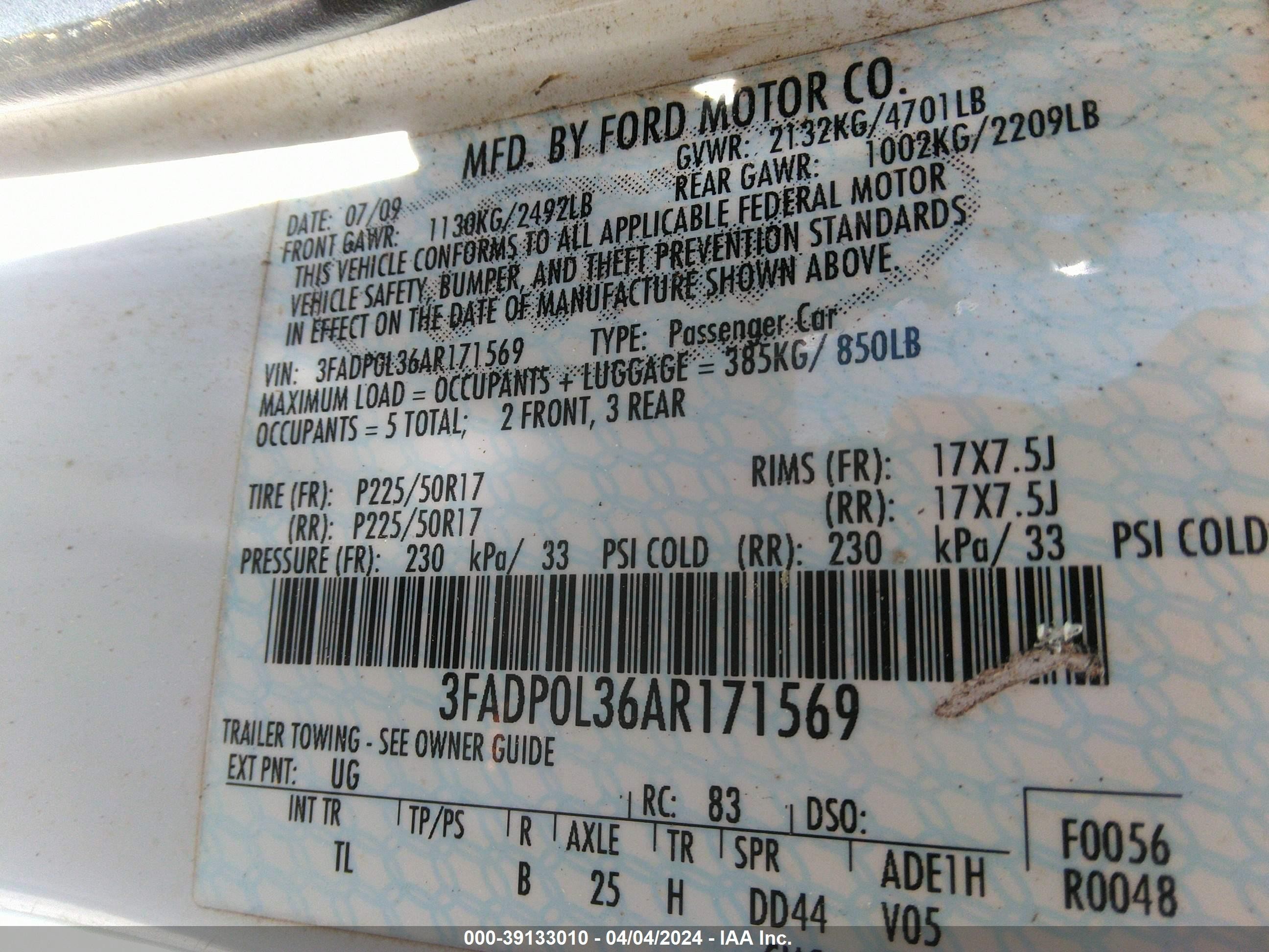 Photo 4 VIN: 3FADP0L36AR171569 - FORD FUSION 