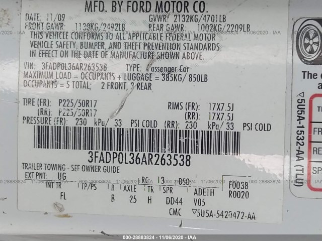 Photo 8 VIN: 3FADP0L36AR263538 - FORD FUSION 