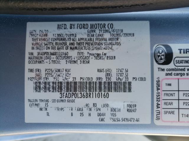 Photo 9 VIN: 3FADP0L36BR110160 - FORD FUSION HYB 