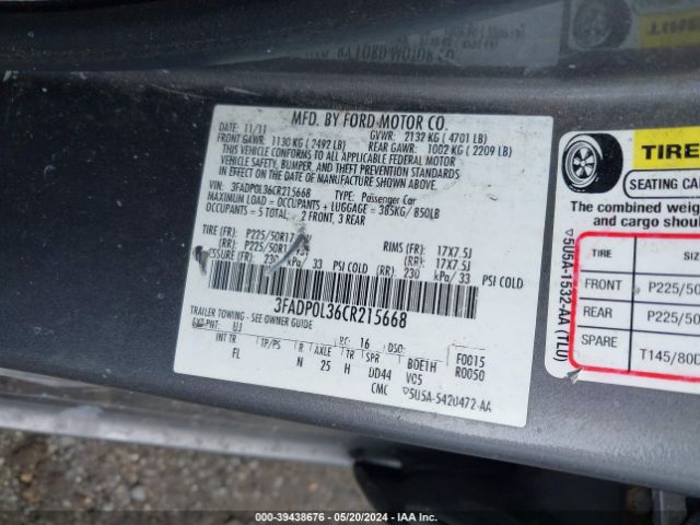 Photo 8 VIN: 3FADP0L36CR215668 - FORD FUSION HYBRID 