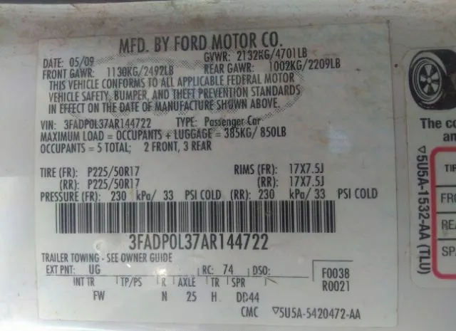 Photo 8 VIN: 3FADP0L37AR144722 - FORD FUSION 