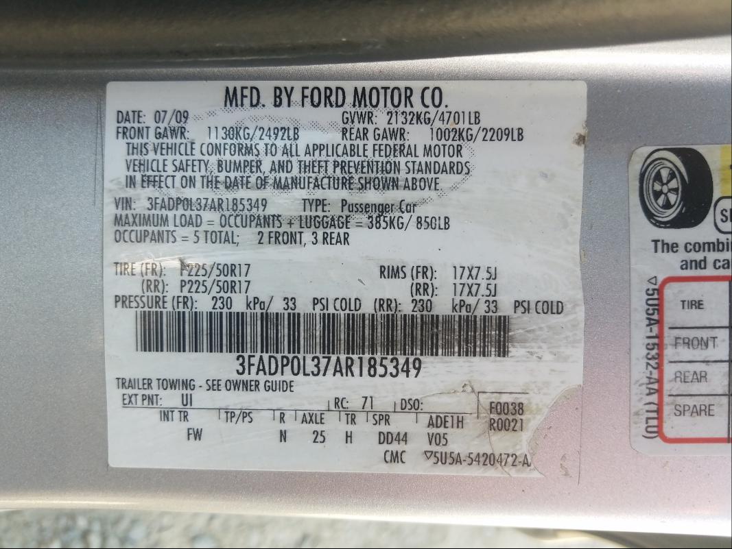 Photo 9 VIN: 3FADP0L37AR185349 - FORD FUSION HYB 