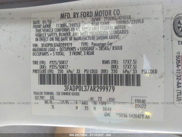 Photo 8 VIN: 3FADP0L37AR299979 - FORD FUSION 