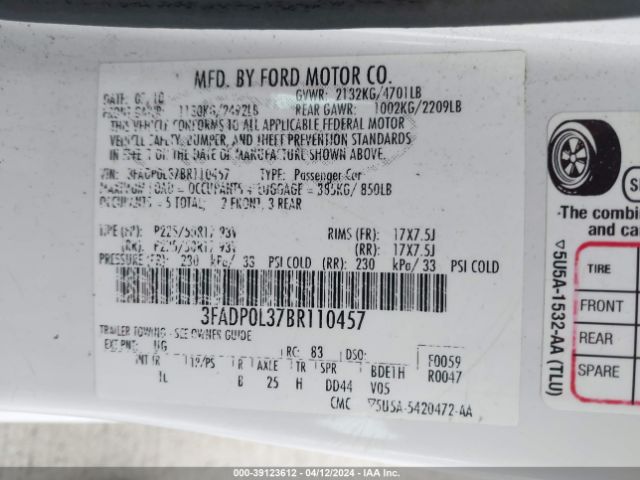 Photo 8 VIN: 3FADP0L37BR110457 - FORD FUSION HYBRID 