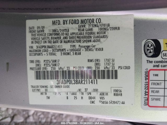 Photo 8 VIN: 3FADP0L38AR211411 - FORD FUSION 