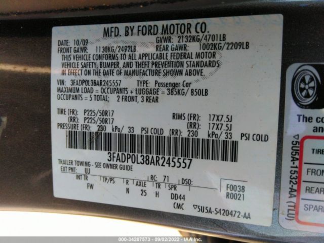 Photo 8 VIN: 3FADP0L38AR245557 - FORD FUSION HYBRID 