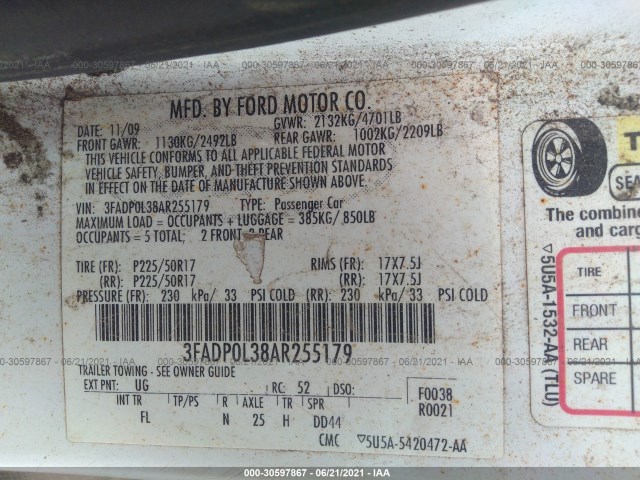 Photo 8 VIN: 3FADP0L38AR255179 - FORD FUSION 