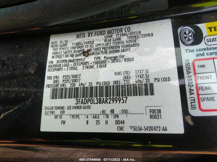 Photo 9 VIN: 3FADP0L38AR299957 - FORD FUSION 