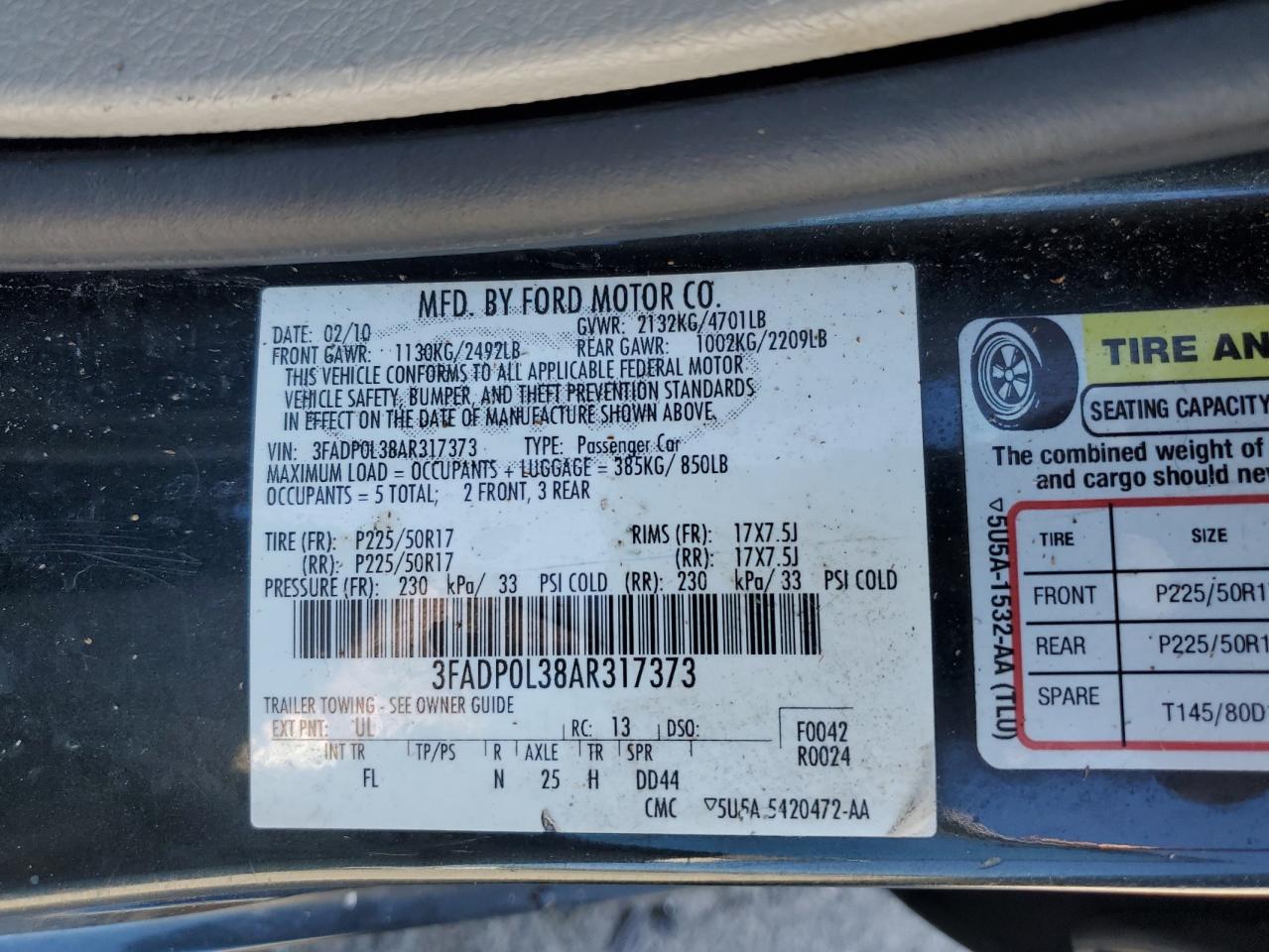 Photo 11 VIN: 3FADP0L38AR317373 - FORD FUSION 