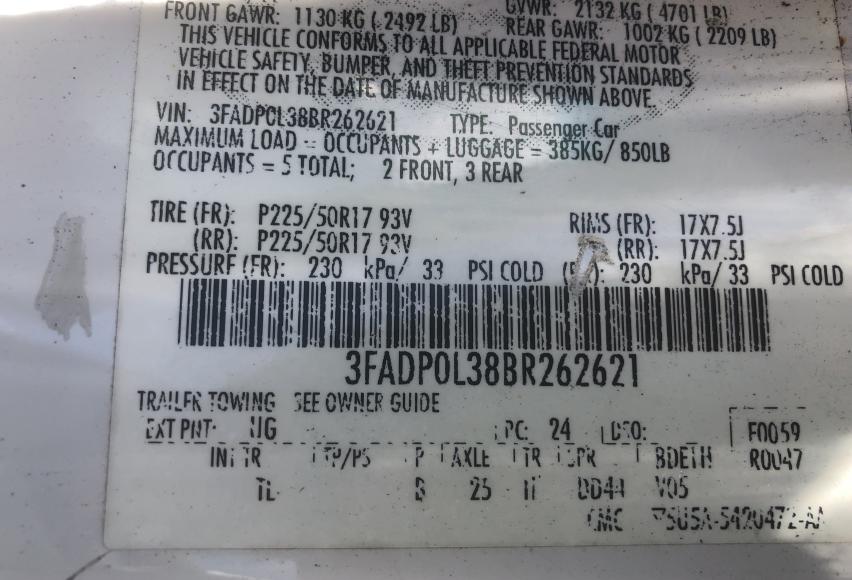 Photo 9 VIN: 3FADP0L38BR262621 - FORD FUSION HYB 