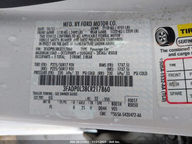 Photo 8 VIN: 3FADP0L38CR217860 - FORD FUSION HYBRID 