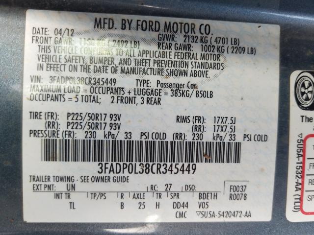 Photo 9 VIN: 3FADP0L38CR345449 - FORD FUSION HYB 