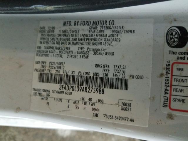 Photo 9 VIN: 3FADP0L39AR275988 - FORD FUSION HYB 