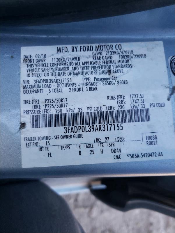 Photo 9 VIN: 3FADP0L39AR317155 - FORD FUSION HYB 