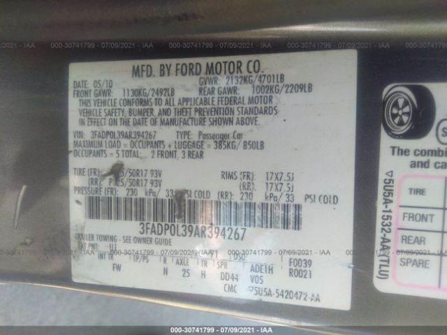 Photo 8 VIN: 3FADP0L39AR394267 - FORD FUSION 