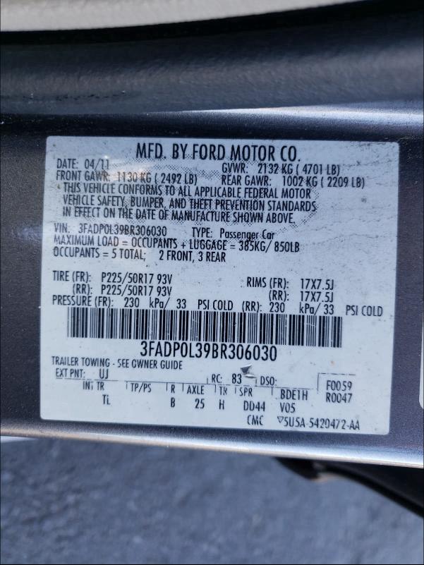 Photo 9 VIN: 3FADP0L39BR306030 - FORD FUSION HYB 