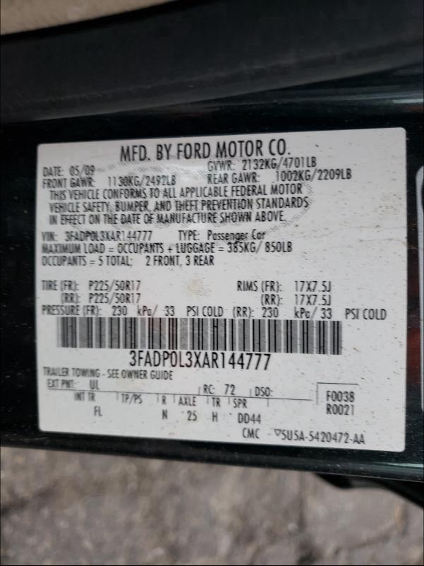 Photo 9 VIN: 3FADP0L3XAR144777 - FORD FUSION HYB 