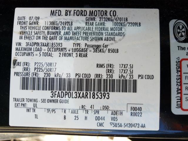 Photo 9 VIN: 3FADP0L3XAR185393 - FORD FUSION HYB 