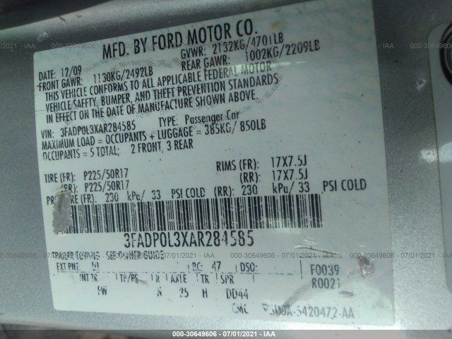 Photo 8 VIN: 3FADP0L3XAR284585 - FORD FUSION 