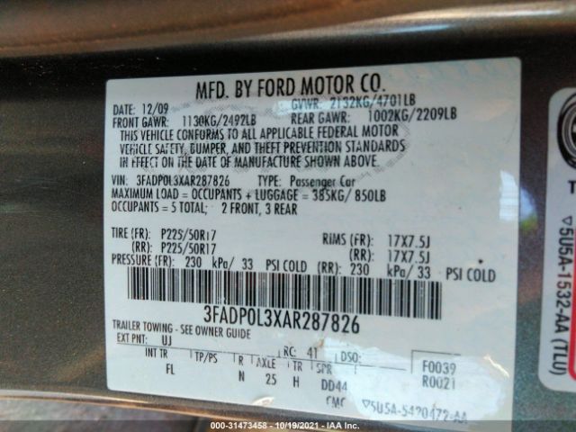 Photo 8 VIN: 3FADP0L3XAR287826 - FORD FUSION 