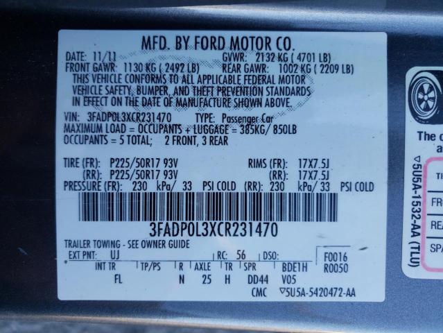 Photo 9 VIN: 3FADP0L3XCR231470 - FORD FUSION HYB 