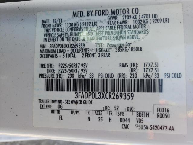 Photo 9 VIN: 3FADP0L3XCR269359 - FORD FUSION HYB 