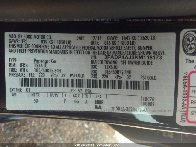 Photo 8 VIN: 3FADP4AJ3KM118173 - FORD FIESTA 