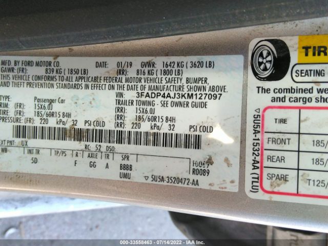 Photo 8 VIN: 3FADP4AJ3KM127097 - FORD FIESTA 