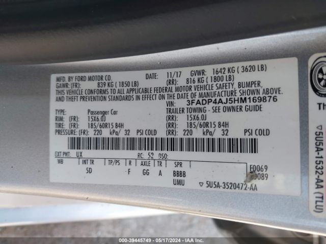 Photo 8 VIN: 3FADP4AJ5HM169876 - FORD FIESTA 