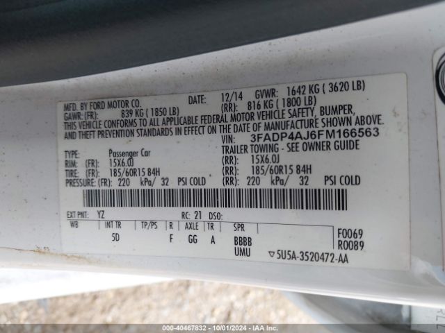 Photo 8 VIN: 3FADP4AJ6FM166563 - FORD FIESTA 